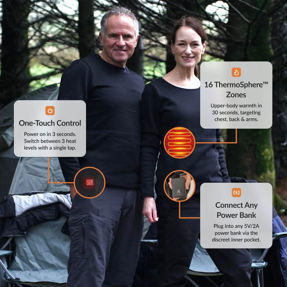 Lifestyle image of heated base layer top being worn